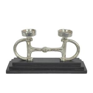 Accesorios para el Hogar, Portavelas Decorativo para Mesa de Salón, Estilo Bocado de Caballo Plateado, Base de Madera, Soporte de Metal para Velas, Gran Venta - Product Image 1