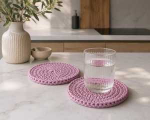 Posavasos Hechos a Mano de Poliéster y Algodón, Estilo Moderno, Color Rosa, Antideslizantes, 10 cm de Diámetro, 12 mm de Grosor, Artesanía para Decoración de Mesa - Product Image 1