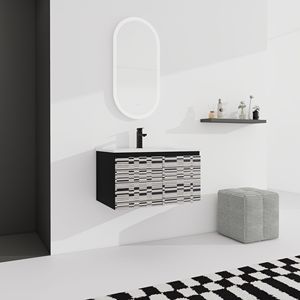 Mobile bagno sospeso da 30 pollici con lavabo in ceramica e anta con chiusura ammortizzata, kit di montaggio (KD) - Product Image 5