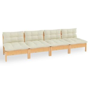 Sofá de Jardín de 4 Plazas Color Crema con Cojines de Madera Natural para Relajarse al Aire Libre - Product Image 2