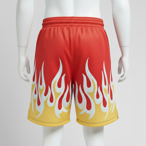 <b>Men's</b> <b>Red</b> Flame Print Sport <b>Shorts</b> With Elastic Waist Quick Dry Mesh Fabric - Product Image 3