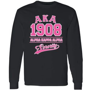 Camiseta Negra de Manga Larga para Mujer con Estampado Gráfico AKA 1908 Rosa, Cuello Redondo, Estilo Casual, Ropa de Moda para el Día a Día - Product Image 1