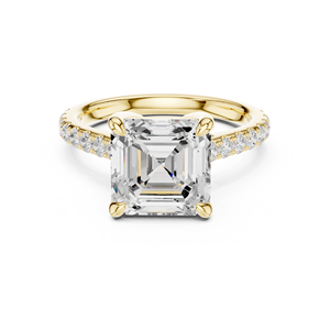 Anillo de Compromiso de Diamantes de Corte Asscher y Corte Brillante Redondo de 4 Quilates, Cultivados en Laboratorio, de Oro Sólido de 14K, Certificados por IGI, para Mujer, Diseñador de Moda - Product Image 1