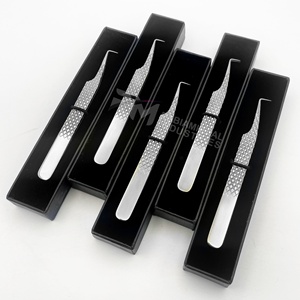 Pince à épiler simple RMI noire, emballage en boîte, pince à épiler pour extensions de cils en acier inoxydable à pointe coudée à 90 degrés - Product Image 4