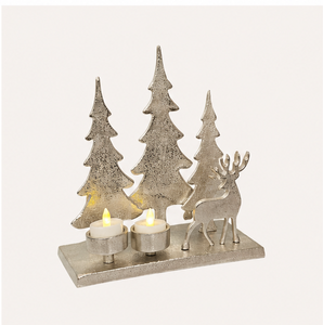 Portavelas de metal plateado con forma de árbol de Navidad y renos, hecho a mano en aluminio, decoración festiva de invierno para mesa. - Product Image 5