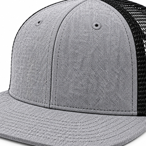 Gorra trucker gris jaspeado y negra al por mayor, con visera plana, 6 paneles, logo personalizado, parte trasera de malla, estilo streetwear, gorro de moda - Product Image 4