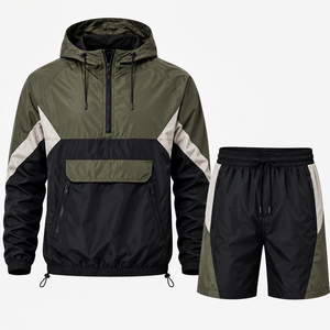 Grace Collection Men's <b>Hooded</b> Quarter-<b>Zip</b> Upper Shorts Set Solid Color Quick Dry 300g Fleece Streetwear Winter Outfit - Product Image 4