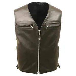 Alta calidad 100% alta calidad Biker personalizado moda elegante motocicleta hombres Chaleco de cuero para hombres en precio al por mayor