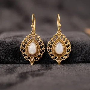Boucles d'oreilles en laiton avec pierre de lune naturelle, bijoux artisanaux en pierres précieuses, vente en gros - Product Image 2