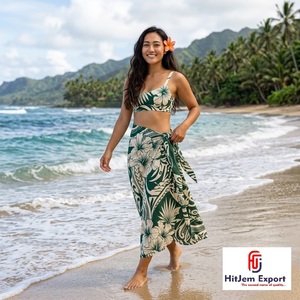 Custom Satin Sarong Floral Beach Wrap Lightweight <b>Swim</b> Cover Up Tropical Summer Beachwear OEM ODM Woven Fabric Manufacturer - Product Image 2