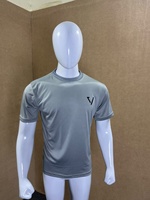 Herenshirt van polyester, grijs, sneldrogend, korte mouwen, O-hals, slim fit, casual, effen kleur, bedrukt logo voorop