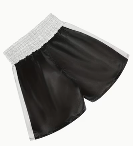 Shorts en satin noir pour homme avec bande latérale blanche, taille élastique, longueur mi-cuisse, style décontracté, tissu respirant - Product Image 1