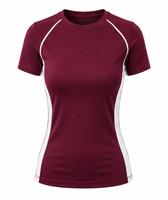 T-shirt d'entraînement respirant à manches courtes pour femme, coloris bordeaux et blanc, à séchage rapide, en polyester, tendance et très vendu