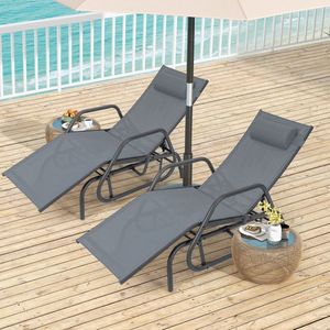 Chaise longue d'extérieur avec accoudoirs et coussin, chaise longue confortable pour se prélasser au soleil - Product Image 2