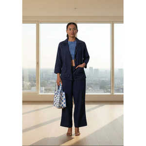 Conjunto de Blazer Azul Rey para Mujer con Top Corto, Compuesto por 3 Piezas - Product Image 5