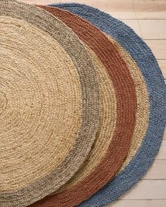 Tapis rond en jute tressé, couleur unie, style moderne, réversible, tissage plat, antidérapant, tapis de sol pour salon - Product Image 4
