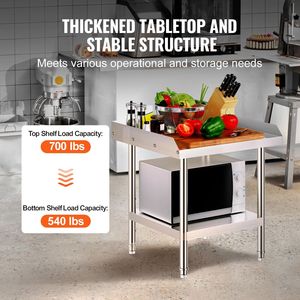 Tavolo da Lavoro in Acciaio Inox Resistente 24 X 24 X 26 Pollici con Alzatina su 3 Lati, Banco da Lavoro Commerciale in Acciaio per Cucina - Product Image 2