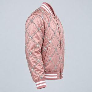 Chaqueta Bomber de Satén con Pedrería para Hombre, Prenda Exterior de Moda con Cristales y Tela Brillante, Diseño Elegante para Uso Casual - Product Image 2