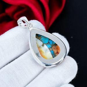 Colgante de Perla de Ostra Espinosa Naranja, Plata de Ley 925, Hecho a Mano, Joyería Bohemia, Regalo al por Mayor para Mujer - Product Image 5