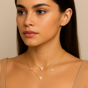 Collar de Cadena de Doble Capa para Mujer en Oro Sólido de 14K con Diamantes Blancos Cultivados en Laboratorio, Certificado IGI, Regalo de Aniversario de Bodas - Product Image 2