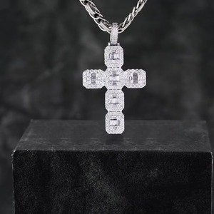 Children's Iced Personalized Alloy Gold Plated Hip Hop <b>Pendant</b> Diamond Moissanite <b>Emerald</b> Cut Custom Cross Baguette Design - Product Image 1