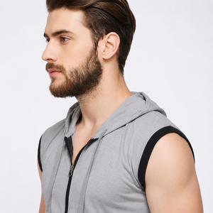 Custom Men Eco Friendly Sleeveless Zip Up Gym <b>Hoodie</b> Lightweight Fitness Training Activewear Vest OEM ODM <b>Workout</b> Zipper <b>Hoodie</b> - Product Image 5
