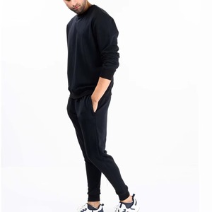 Conjunto Deportivo Informal para Hombre, Sudadera de Manga Larga con Cuello Redondo y Pantalones Deportivos con Cintura Elástica, Color Negro Sólido - Product Image 3
