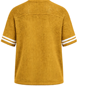 Mustard <b>Yellow</b> Knit V Neck Sports Jersey Short Sleeve Stripe Detail Lightweight Custom Oversized Casual Athletic Team <b>Shirt</b> - Product Image 2
