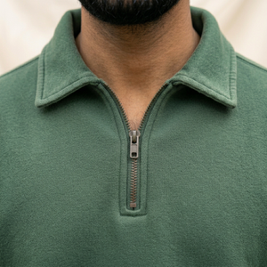 Sweat-shirt à col zippé vert pour homme, coupe classique, couleur unie, col rabattu, style streetwear décontracté, tissu polaire, 100% coton - Product Image 3