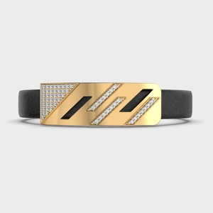 Bracelet en cuir pour homme avec plaque géométrique en diamant de laboratoire, en or rose/jaune/blanc 9 carats, plaqué rhodium de luxe, certifié IGI - Product Image 1