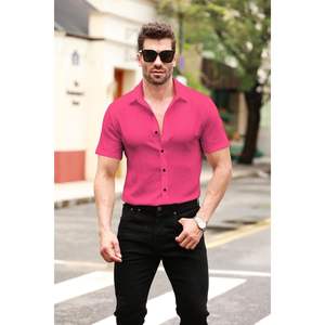 2025 hommes décontracté été plage hauts 100% coton chemise boutonnée à manches courtes couleur unie-Hippie Yoga ODM approvisionnement - Product Image 2