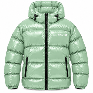 Chaqueta Acolchada para Hombre con Logotipo Personalizado Mint |   Chaqueta Acolchada con Capucha de Alto Brillo |   Chaquetas de burbujas premium para el invierno - Product Image 1