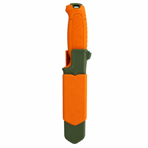 Cuchillos de exterior de hoja fija naranja y verde oliva con hoja plateada, agarre antideslizante texturizado, funda protectora y presilla para cinturón para camping - Product Image 5