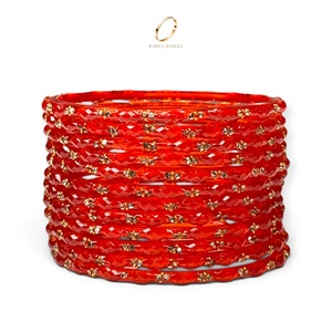 Ensemble de bracelets en verre orange goutte de pluie de l'État du Cachemire, plaqués or et ornés de cristaux étincelants, pour femmes, collection de bijoux de mariage indiens - Product Image 2