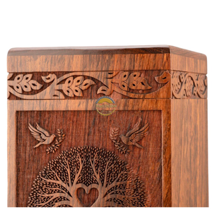 AYAANS Rosewood wooden Hand Carved Wooden Hot Selling cremation Urn <b>Box</b> for Adult Ashes Wholesale Cremation Urns (6X6X11)IN - Product Image 6