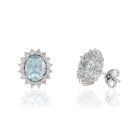 Produk Baru Terlaris Anting-anting Stud Cluster Emas Putih 14K Solid dengan Aquamarine & Berlian Perhiasan Batu Kelahiran Bulan Maret