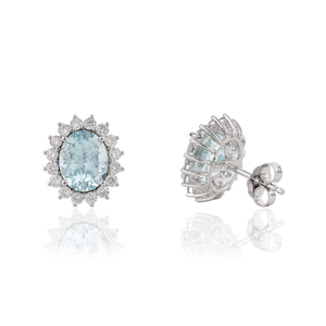 Nouveautés, produits les plus vendus, boucles d'oreilles en or blanc 14 carats avec aquamarine et diamants, bijoux pierre de naissance de mars - Product Image 5