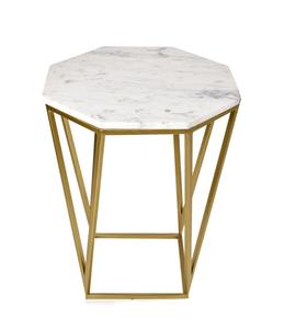 Modern Geometric Marble Top <b>Side</b> <b>Table</b> With <b>Gold</b> Metal Base Indoor Living Room Decor Accent Piece - Product Image 3