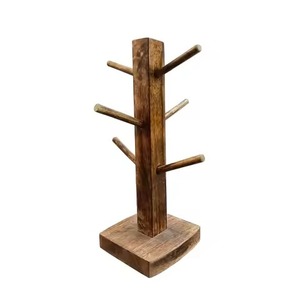 Support à tasses en bois tourné, design pilier, avec crochets multi-niveaux en forme de branche, organisateur de rangement de cuisine de table - Product Image 4