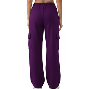 Pantalon de survêtement décontracté pour femme en molleton de coton respirant et écologique, coupe large avec poches cargo latérales, couleur unie, tendance - Grande Vente - Product Image 2