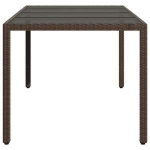 Table de jardin en rotin PE marron avec plateau en verre trempé et structure en acier thermolaqué, mobilier d'extérieur - Product Image 5