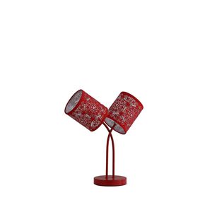 Lampada da Tavolo Rossa Cilindrica con Motivo Paisley Bohémien da 17 Pollici - Product Image 1