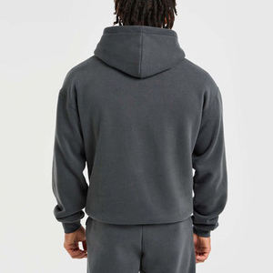 Sweat-shirt à capuche en tricot gris foncé pour homme, coupe classique, couleur unie, pull décontracté en coton, vêtement d'automne - Product Image 4