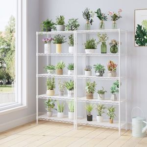 Espositore a Cinque Ripiani in Ferro Bianco Opaco 74*34*150cm con Piedini e Spazi Regolabili, Unità di Scaffalatura Convenientemente Personalizzabili - Product Image 4