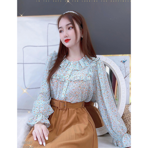 Blusa de Primavera con Estampado Floral para Mujer, Cuello con Volantes, Manga Larga, Elegante, para Oficina y Minoristas de Boutiques, Venta al Por Mayor - Product Image 2