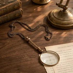 Antiqued Brass <b>Magnifying</b> <b>Glass</b> with Chain Vintage Style Handcrafted Metal Reading <b>Magnifier</b> Decorative Collectible Gift - Product Image 5