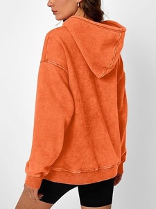 Sudadera con Capucha Extra Grande, Color Naranja Sólido, con Bolsillo de Felpa, Estilo Casual, Unisex, para Otoño, Corte Regular - Product Image 2