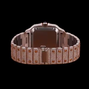 Montre-bracelet carrée à cadran chiffres romains, lunette entièrement pavée, bracelet orné de diamants, bijou de luxe, élégante montre à quartz - Product Image 6