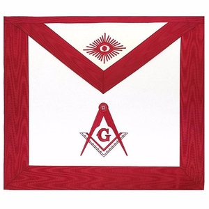 Master Mason Blue Lodge <b>Apron</b> <b>White</b> & Red Moire Hand Embroidery <b>White</b> Leather with Premium Masonic Regalia - Product Image 5