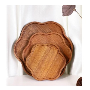 Premium Eco-Friendly Customizable Modern Movable Acacia Wood Serving Tray Set Scalloped Edge Snack Plates Birthday <b>Decorative</b> - Product Image 2